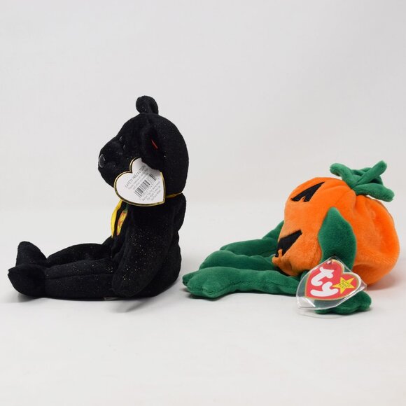 2 Ty 2001 Haunt 1998 Pumkin Beanie Baby Halloween Bear Pumpkin Stuffed Animal - Picture 4 of 16